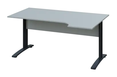 CRK 28 - 164 stůl kancelářský, rohový, pravý, kovová podnož černá, deska 25 mm, široký 1600 mm, šedá